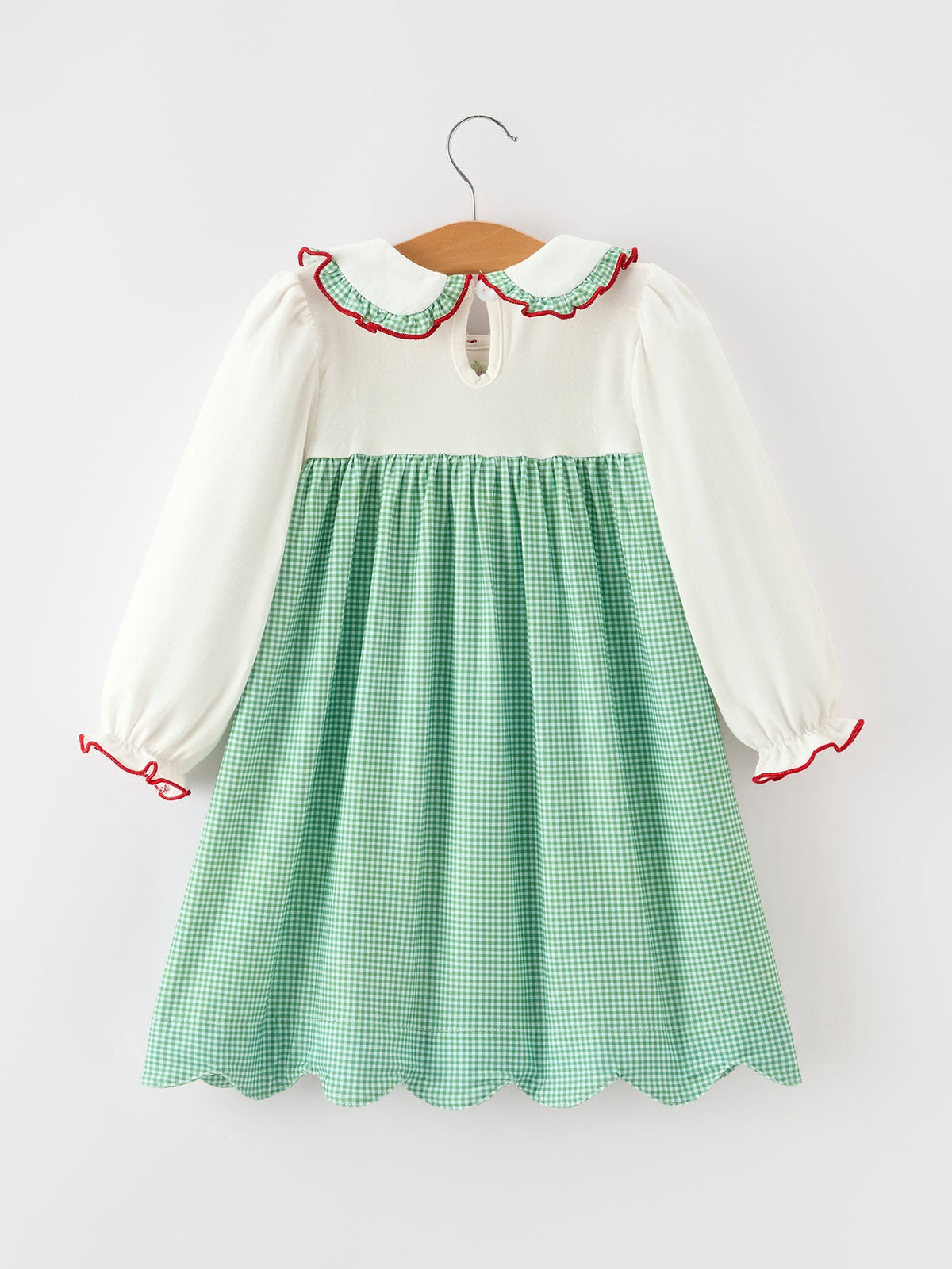 Girls Christmas Green Plaid Embroidered Long Sleeve Dress by Rylee Faith Designs