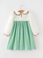 Girls Christmas Green Plaid Embroidered Long Sleeve Dress by Rylee Faith Designs