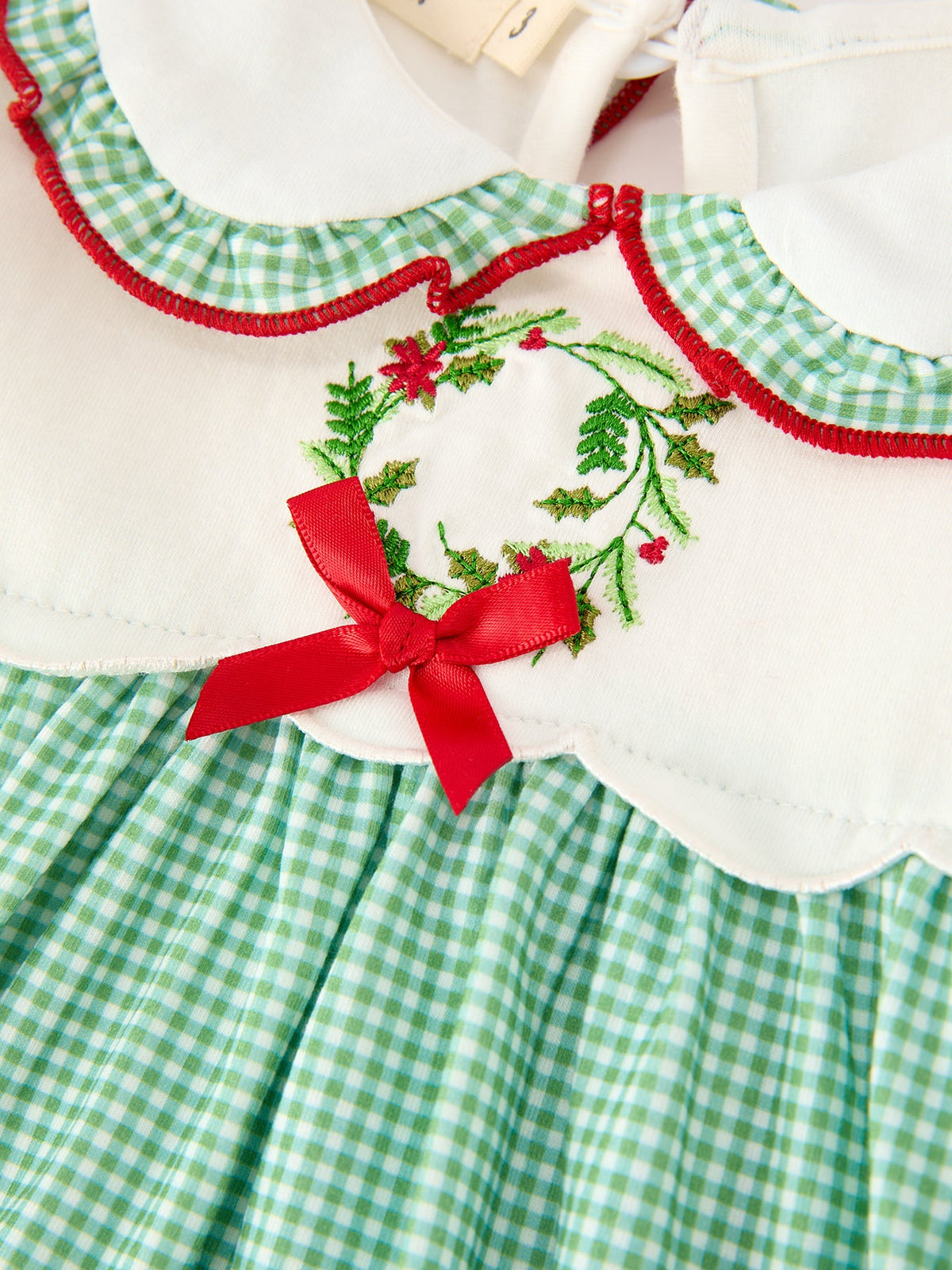 Girls Christmas Green Plaid Embroidered Long Sleeve Dress by Rylee Faith Designs