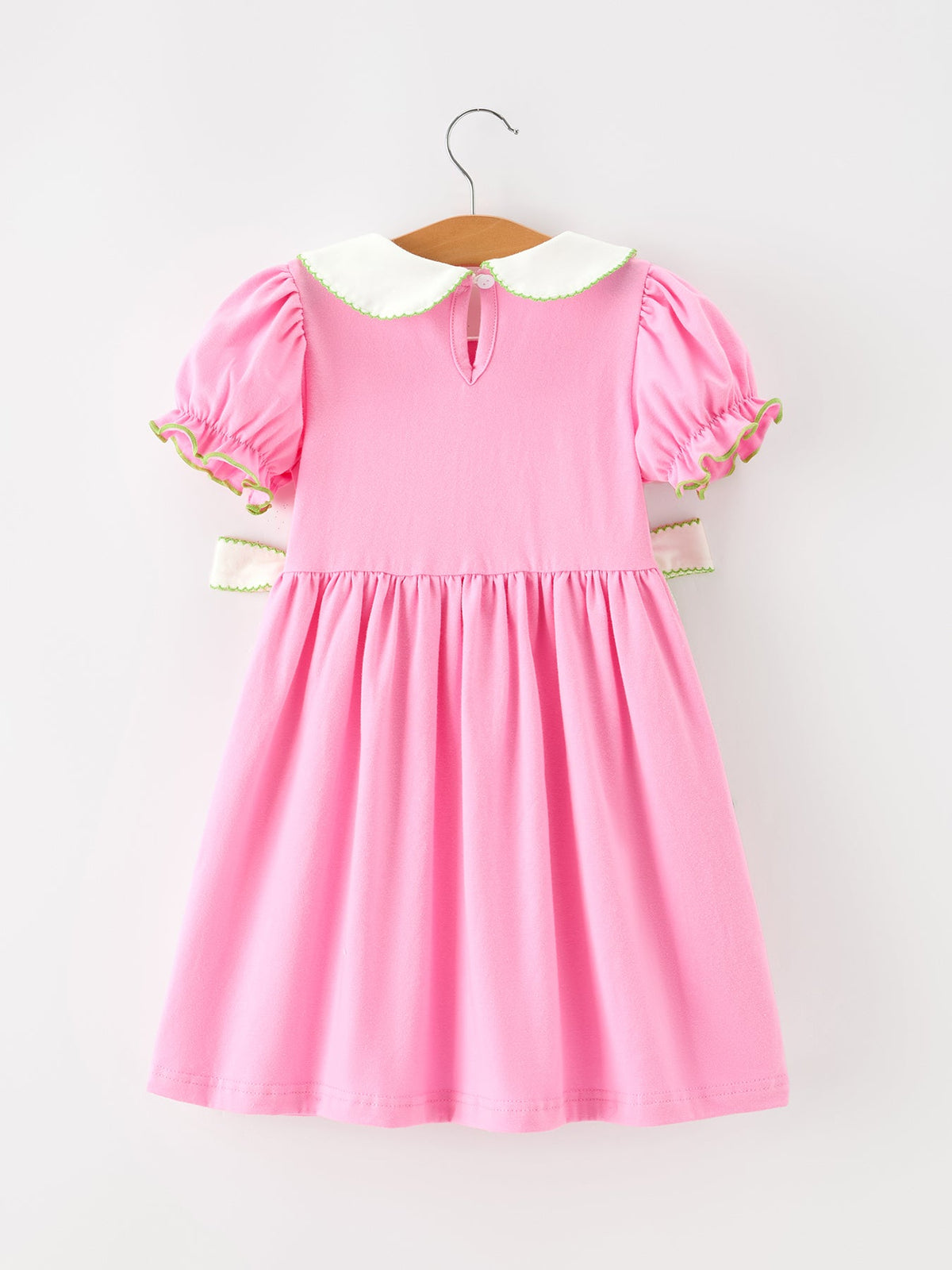 Girls Christmas Pink Bow & Christmas Tree Peter Pan Collar Dress by Rylee Faith Designs