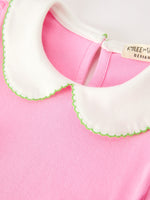 Girls Christmas Pink Bow & Christmas Tree Peter Pan Collar Dress by Rylee Faith Designs