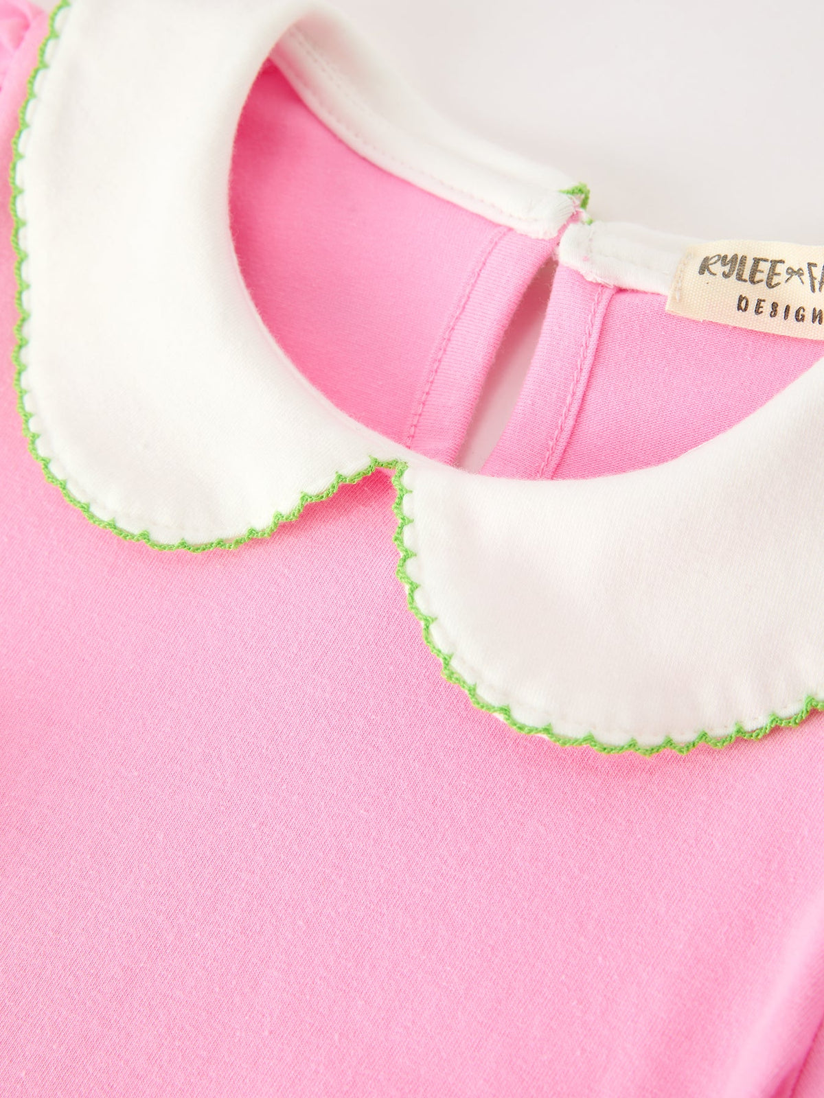Girls Christmas Pink Bow & Christmas Tree Peter Pan Collar Dress by Rylee Faith Designs