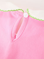 Girls Christmas Pink Bow & Christmas Tree Peter Pan Collar Dress by Rylee Faith Designs
