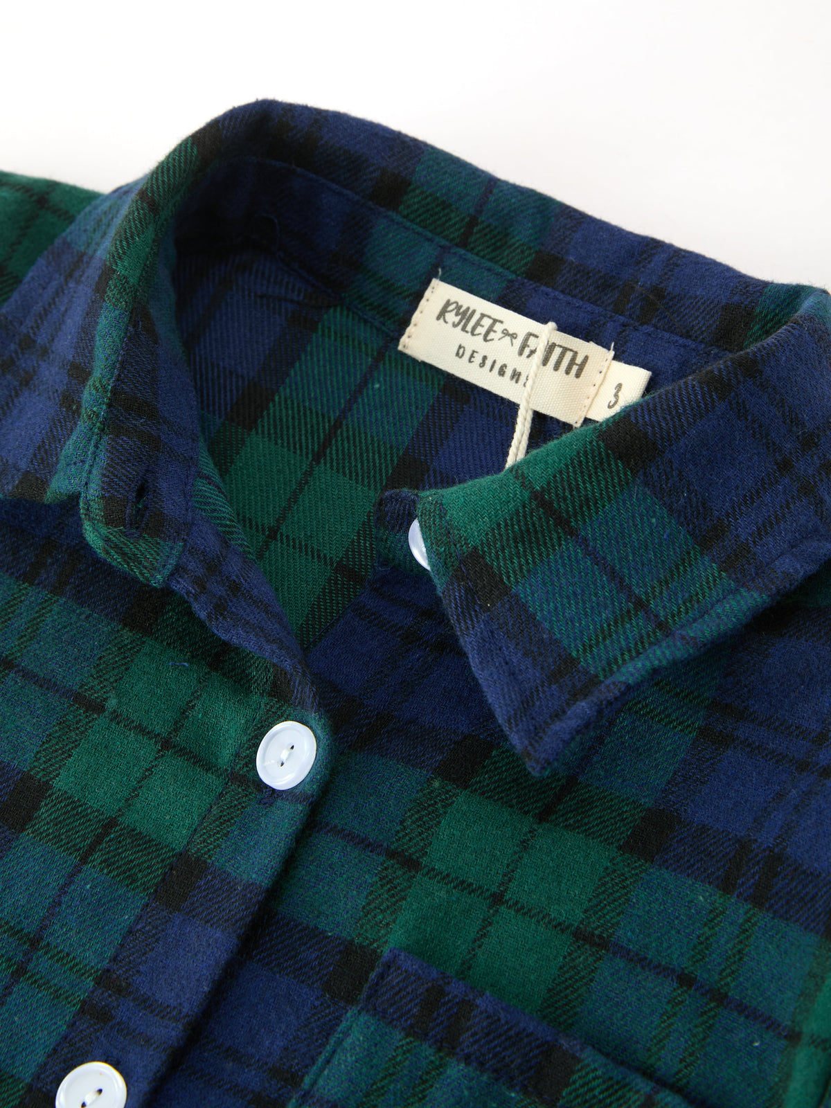 Christmas Boys Green & Navy Plaid Button Down Shirt by Rylee Faith Designs