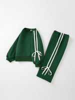 Girls Cotton Polyester Sweatshirt and Pants Set, Pink Bow Trim by Rylee Faith Designs