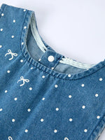 Spring Bow Dot Denim Ruffle Top and Pants Set 3/4 Pants by Rylee Faith Designs