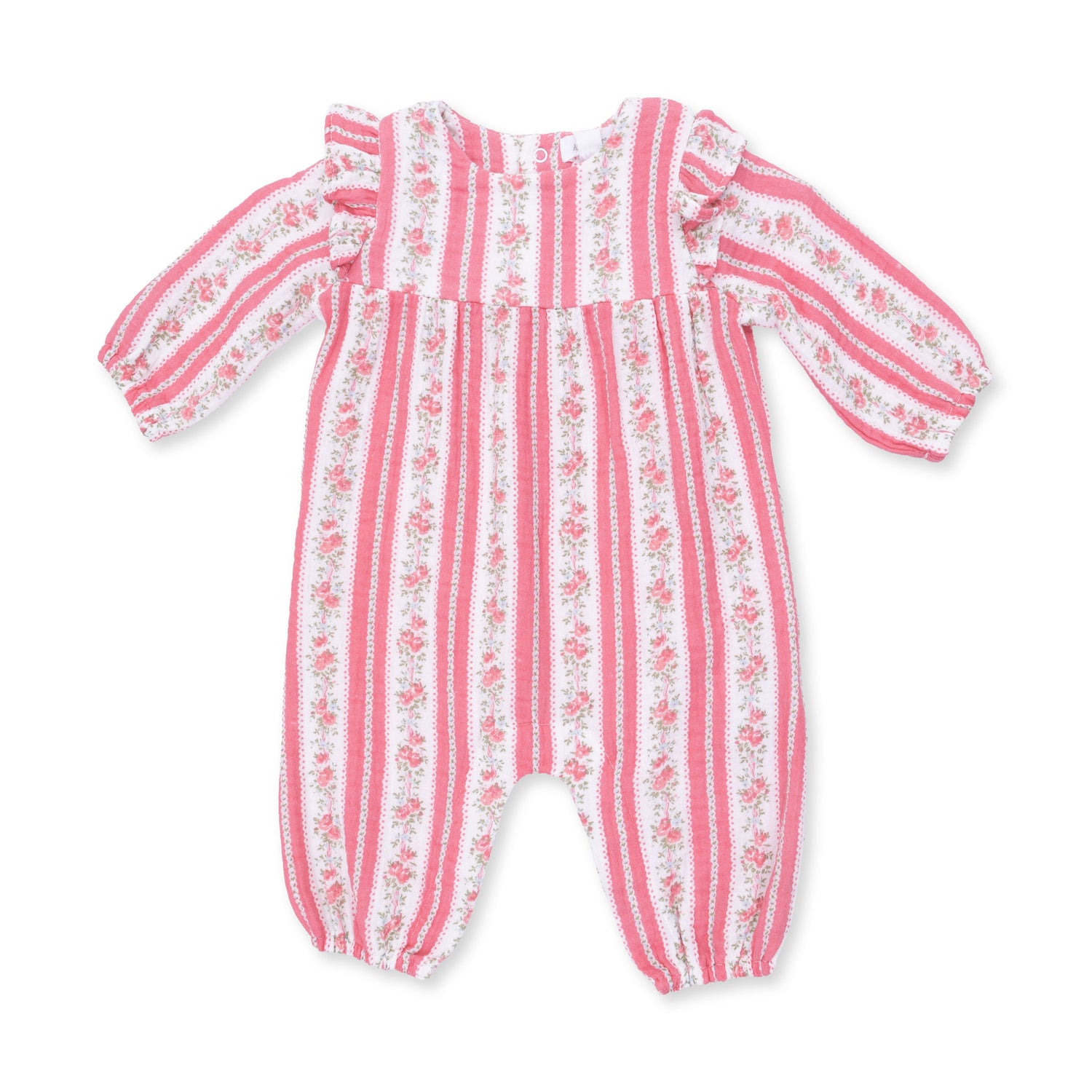Suzie Floral Stripe - Ruffle Sleeve Romper by Angel Dear (view 2 of 5)