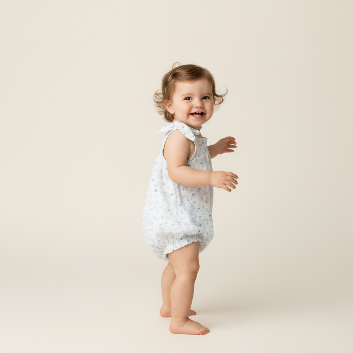 Organic Tie Shoulder Bubble Romper - Ivy Floral by Makemake Organics at Everetts Place