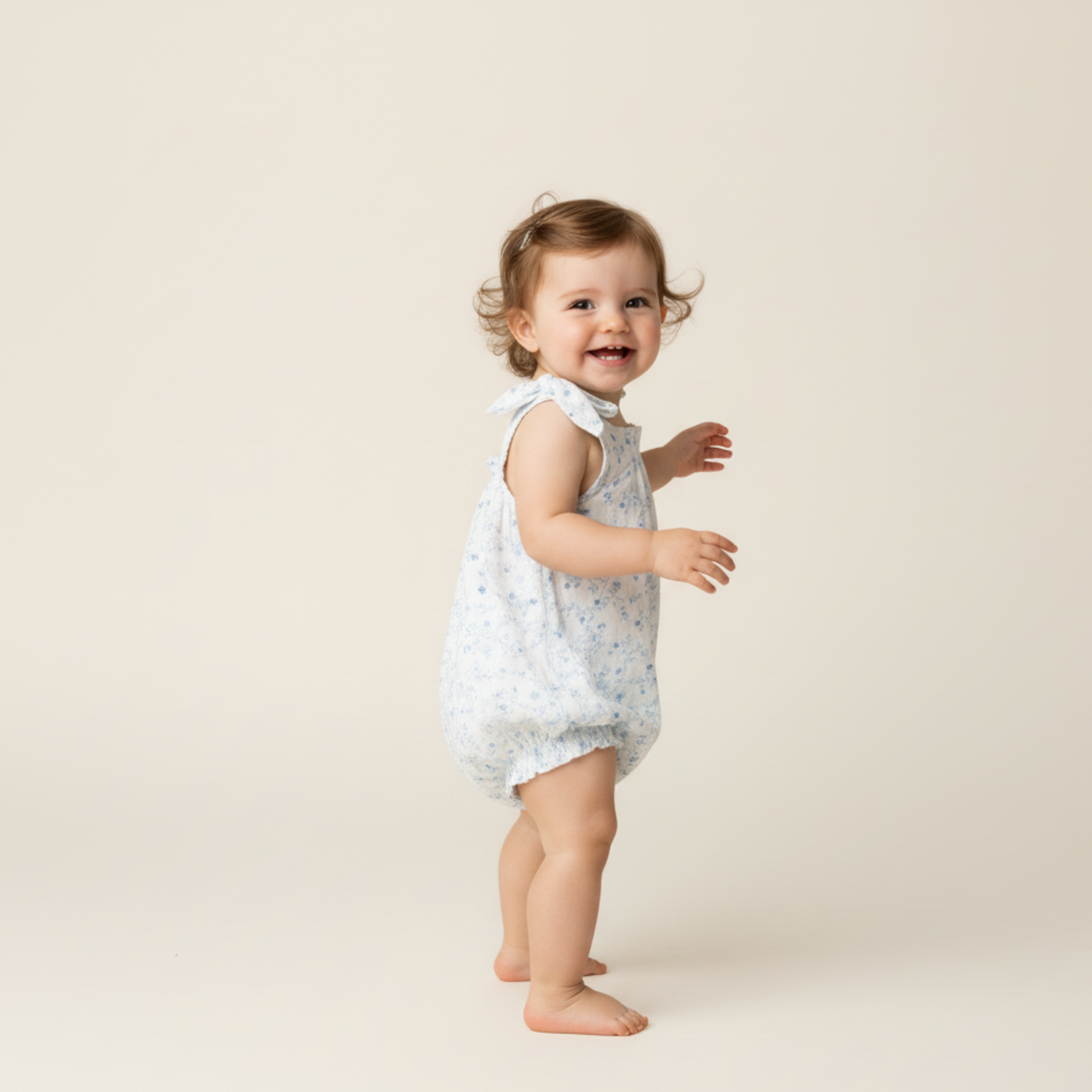 Organic Tie Shoulder Bubble Romper - Ivy Floral by Makemake Organics at Everetts Place