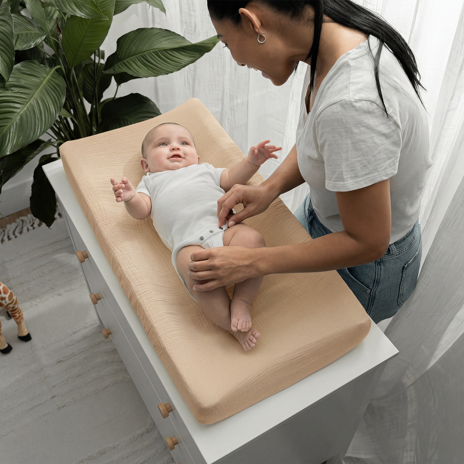 Muslin Fitted Changing Pad Cover, 2 Pack in Fern and Cream