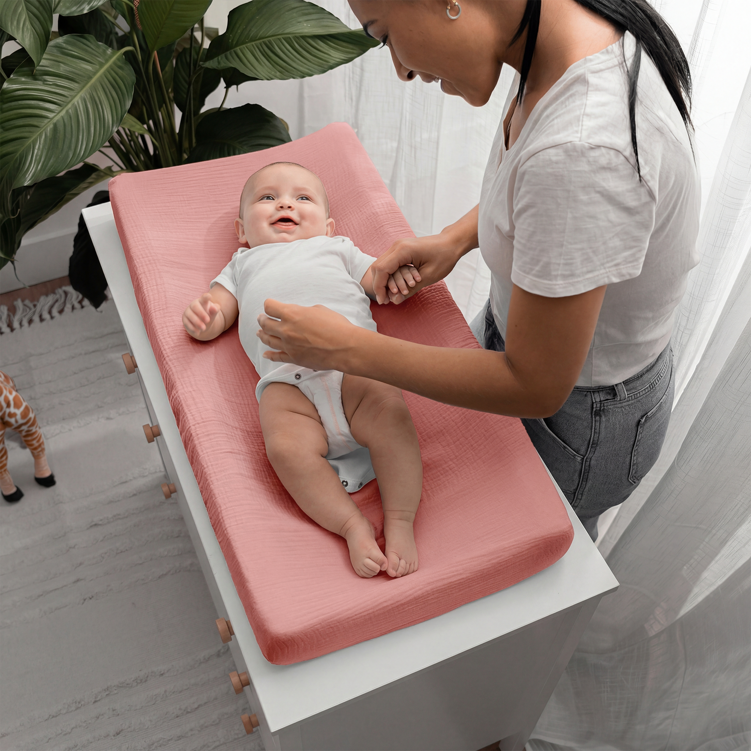 Muslin Fitted Changing Pad Cover, 2 Pack in Dusty Rose and Blush