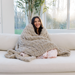 Saranoni Double Ruched Faux Fur Throw Blanket, plush, cozy, elegant.