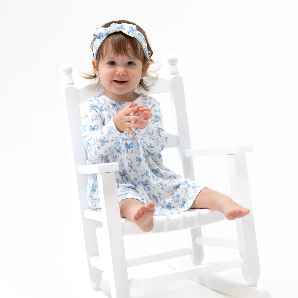 Two-Piece Dress & Bloomer Set - Blue Bows and Flowers by Angel Dear