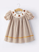 Rylee Faith Designs Girls Thanksgiving Turkey Smocking Embroidered Brown Plaid Dress - Apparel & Accessories > Clothing > Dresses Dress