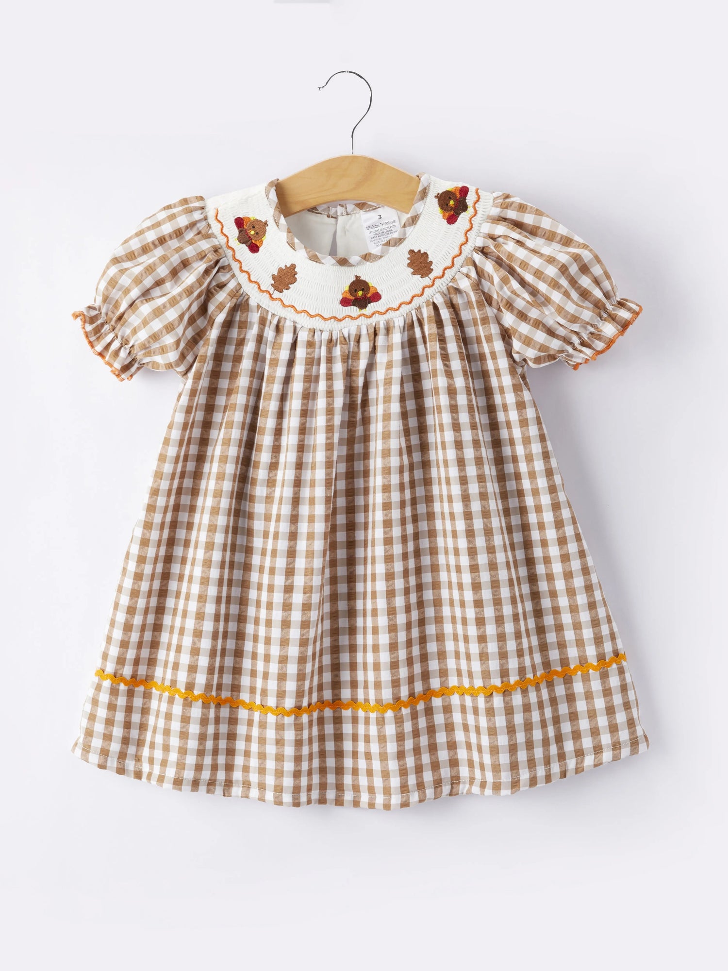 Rylee Faith Designs Girls Thanksgiving Turkey Smocking Embroidered Brown Plaid Dress - Apparel & Accessories > Clothing > Dresses Dress