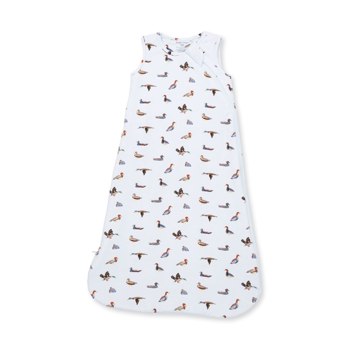 Baby sleep bag in a white American ducks print with two-way front zipper