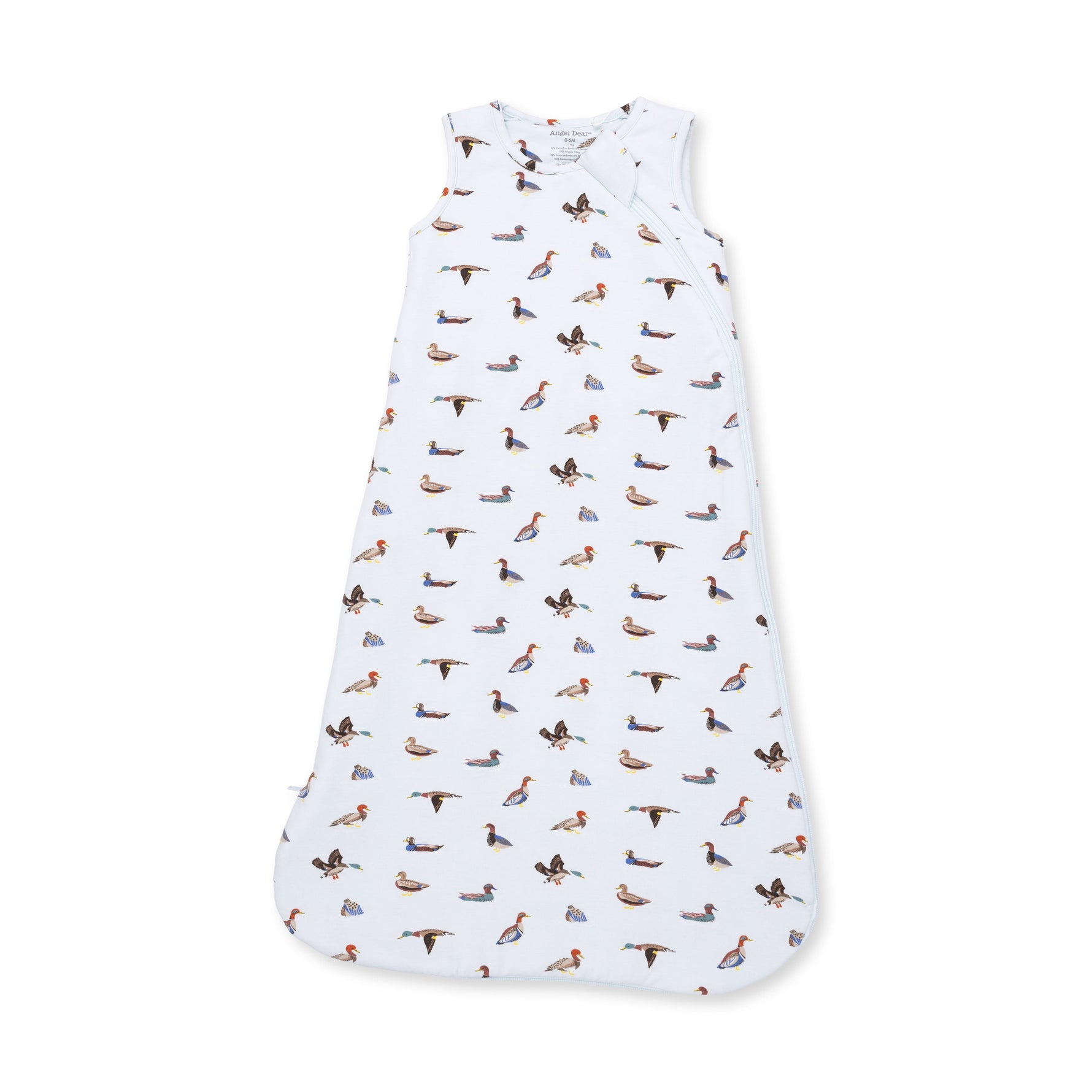 Baby sleep bag in a white American ducks print with two-way front zipper