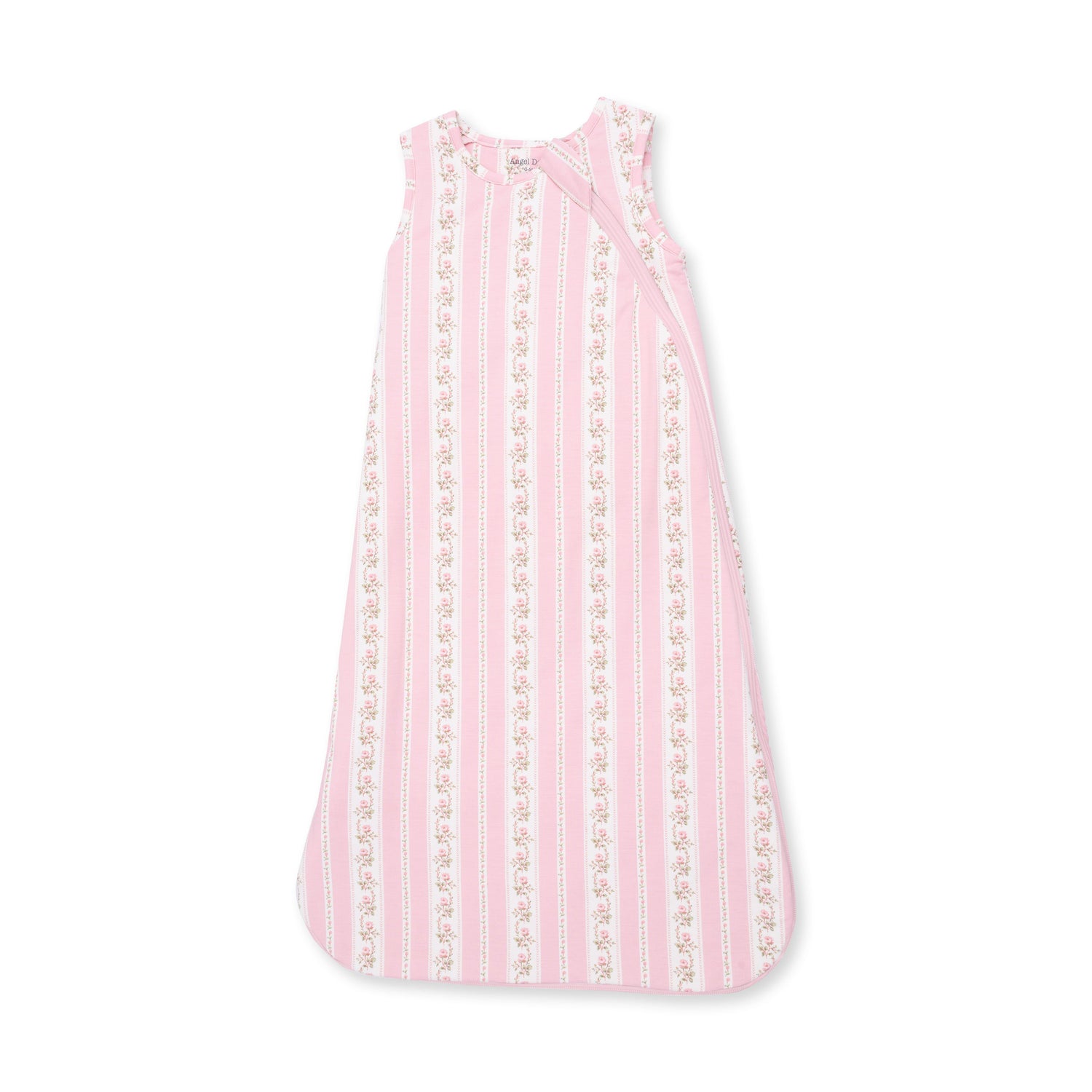 Baby sleep bag in a soft multicolor Antoinette stripe with a full two-way zipper and sleeveless armholes.