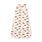 Baby sleep bag in an American Buffalo print with a front zipper and sleeveless armholes.