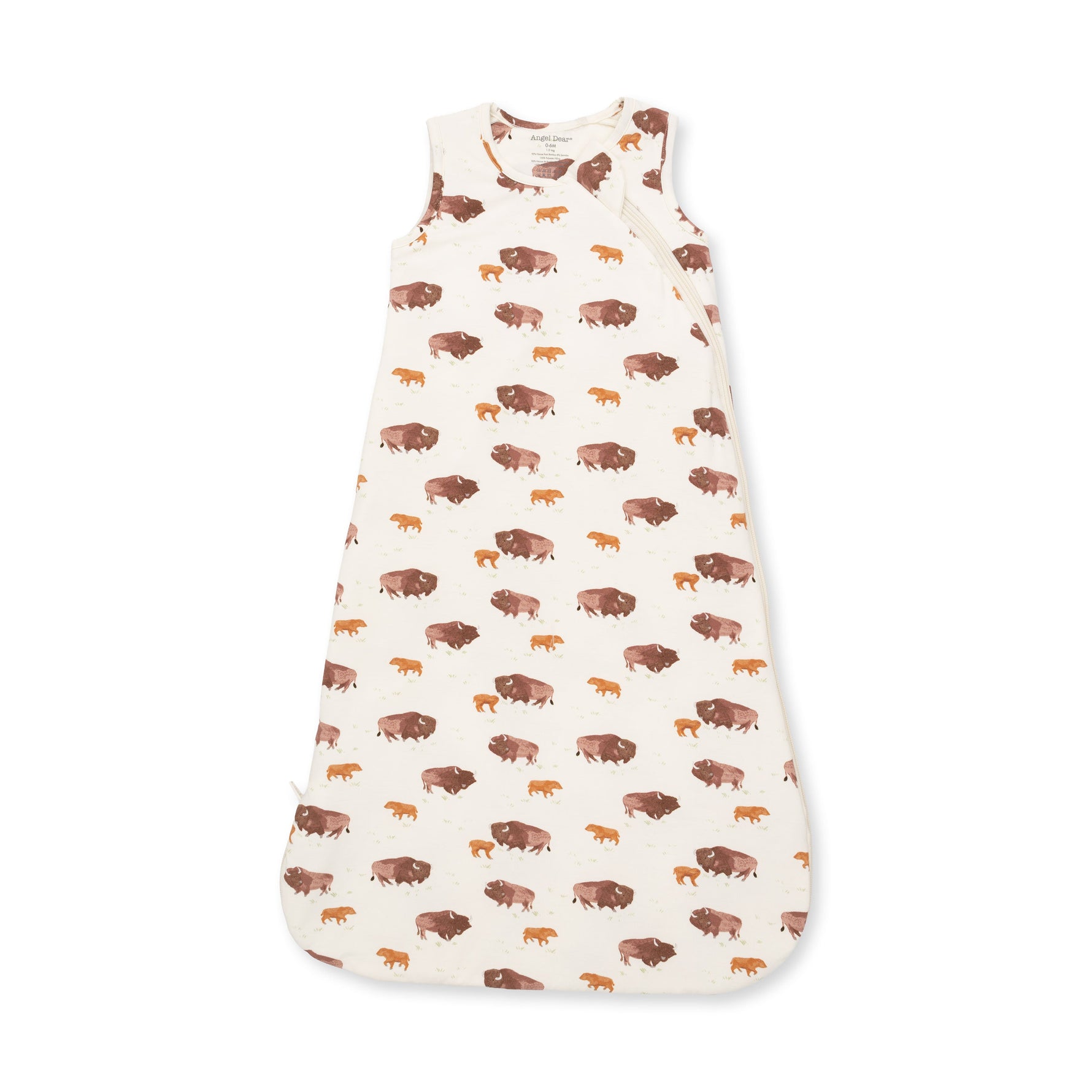 Baby sleep bag in an American Buffalo print with a front zipper and sleeveless armholes.