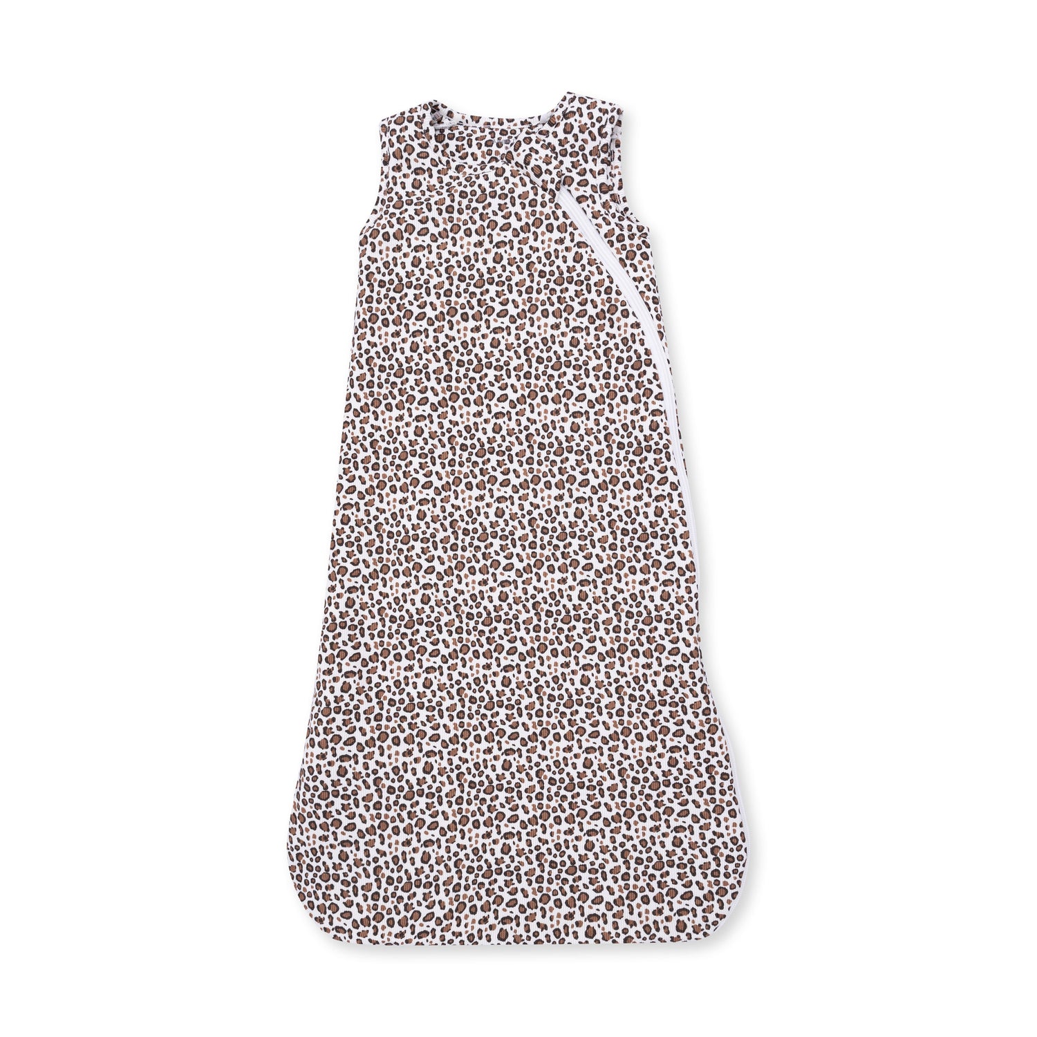 Baby sleep bag in leopard print ribbed fabric with a full-length front zipper