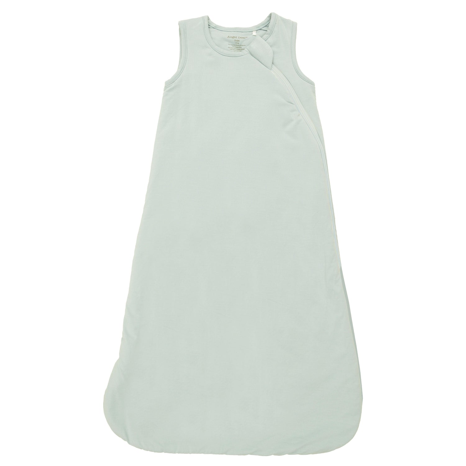 Milky green sleeveless baby sleep bag with a front two-way zipper