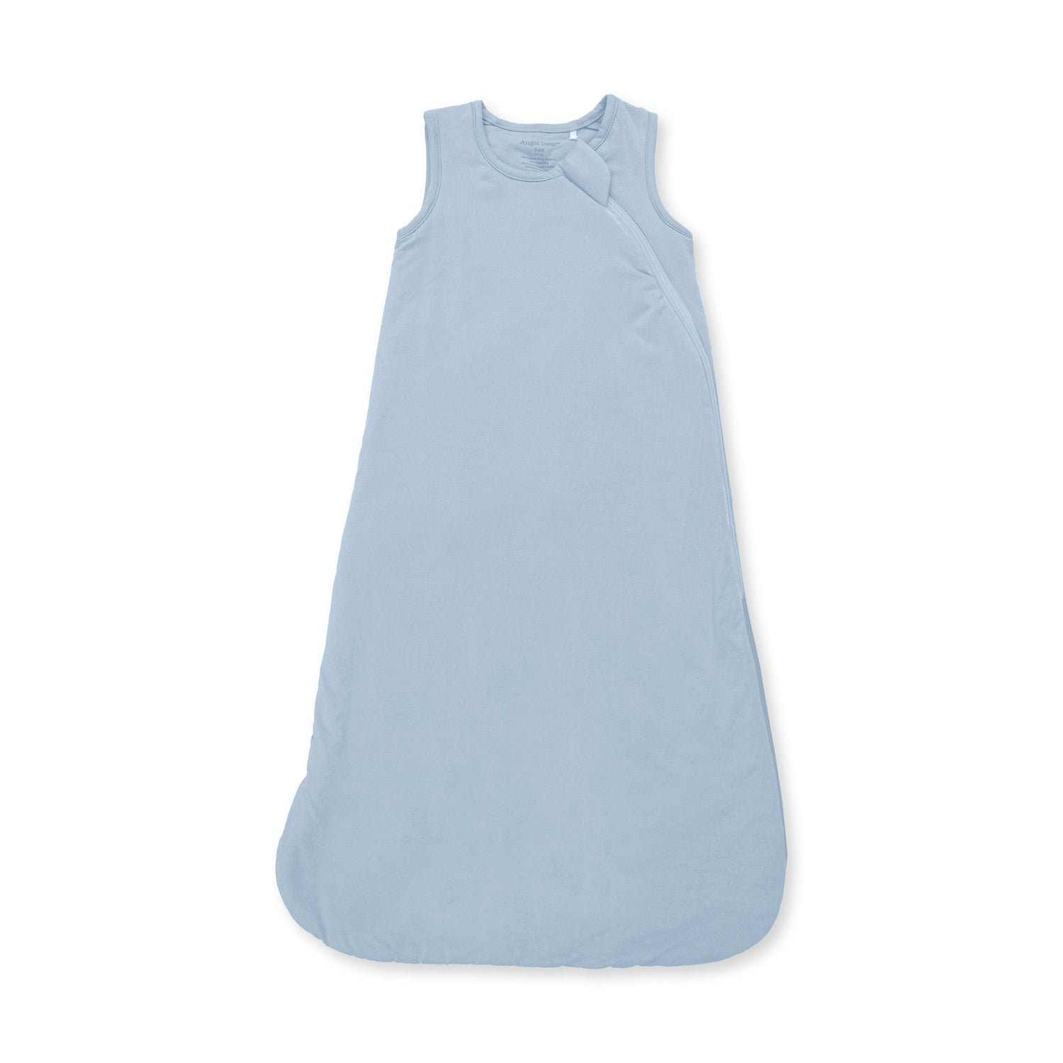Sleep sack in solid stone blue with a full-length front zipper and sleeveless armholes.