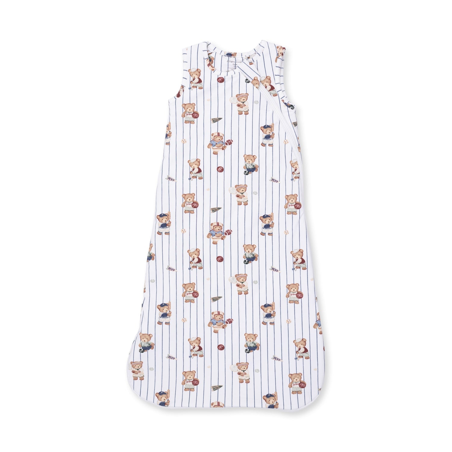 Baby sleep bag in a mixed sports bears print with a two-way front zipper