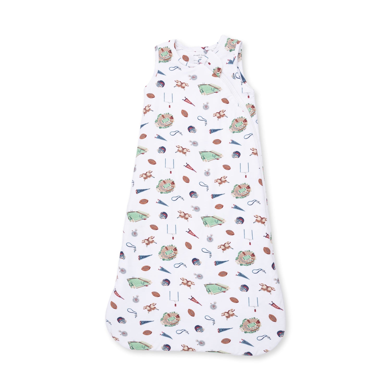 Sleep bag with a vintage football print, sleeveless with a full-length front zipper