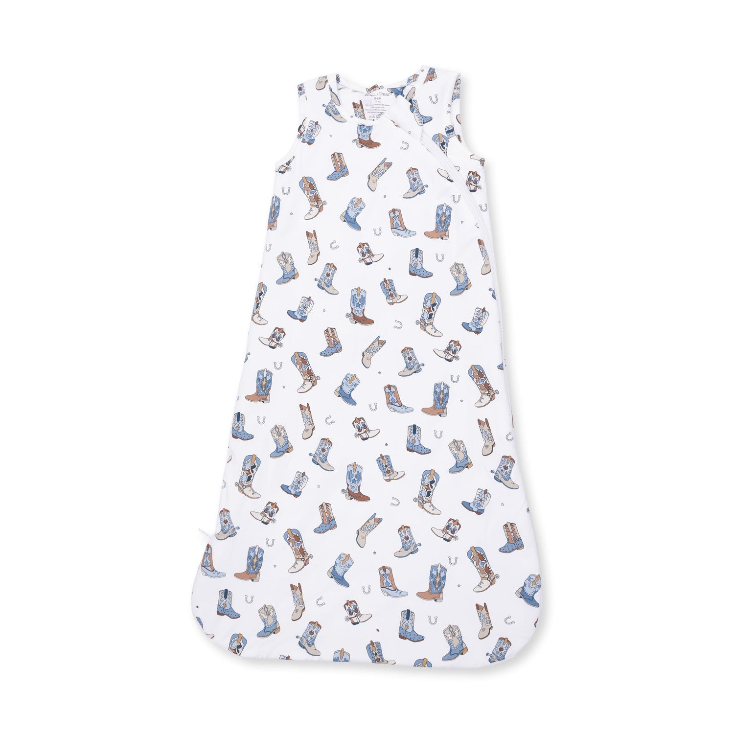 Baby sleep bag in a cowboy boots print with a full-length zipper