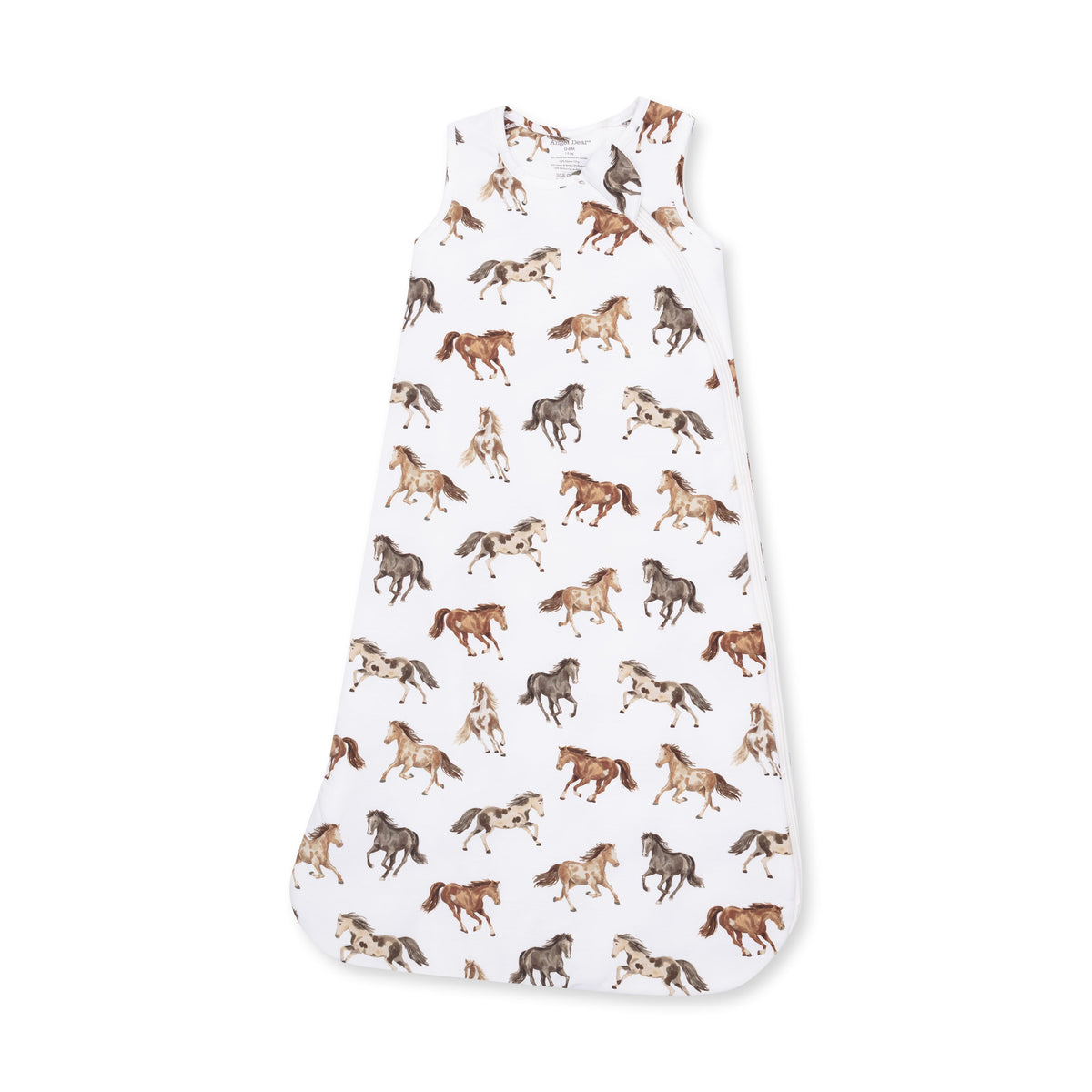 Baby sleep bag with a galloping wild horses print and a full-length front zipper