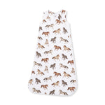 Baby sleep bag with a galloping wild horses print and a full-length front zipper