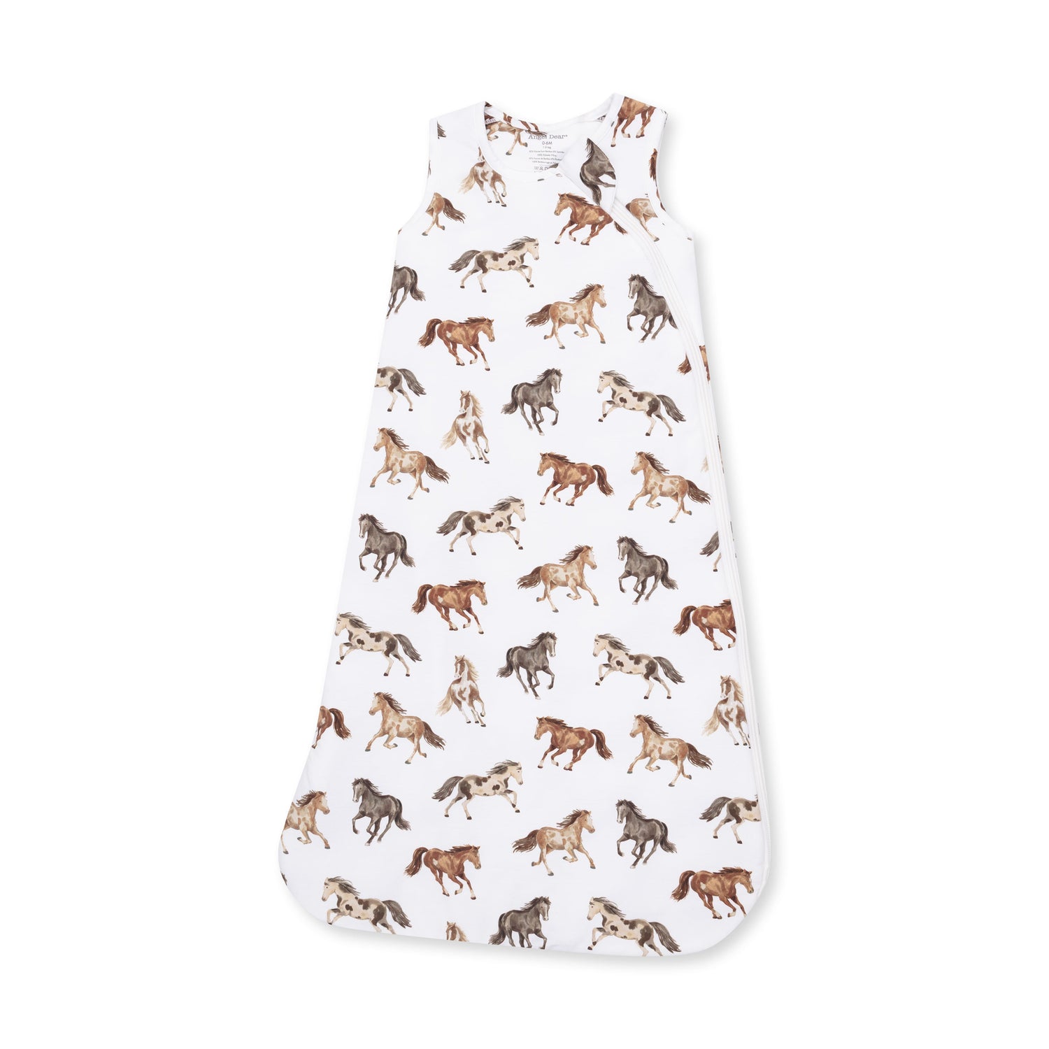 Baby sleep bag with a galloping wild horses print and a full-length front zipper