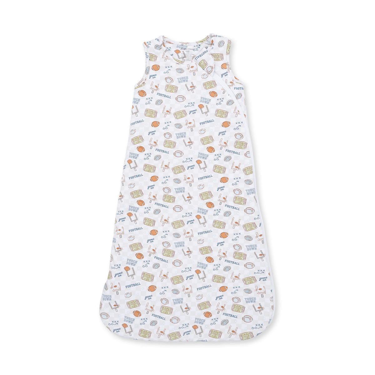 Baby sleep bag in a football check pattern with a front zipper