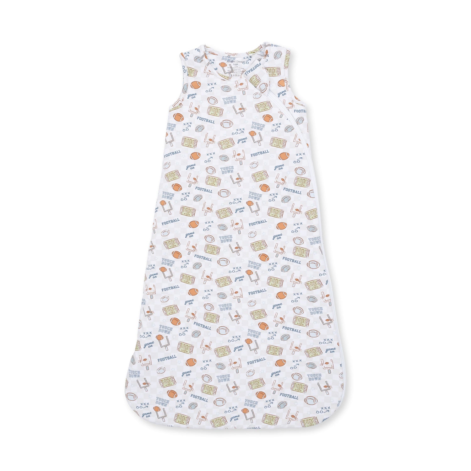 Baby sleep bag in a football check pattern with a front zipper