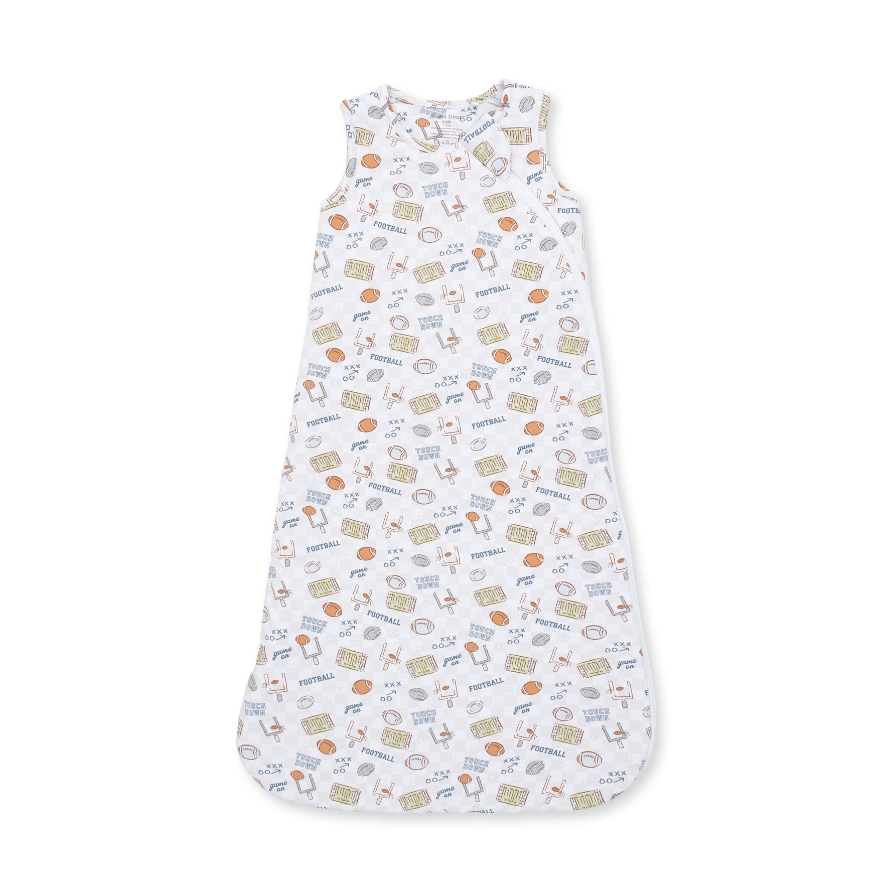 Baby sleep bag in a football check pattern with a front zipper