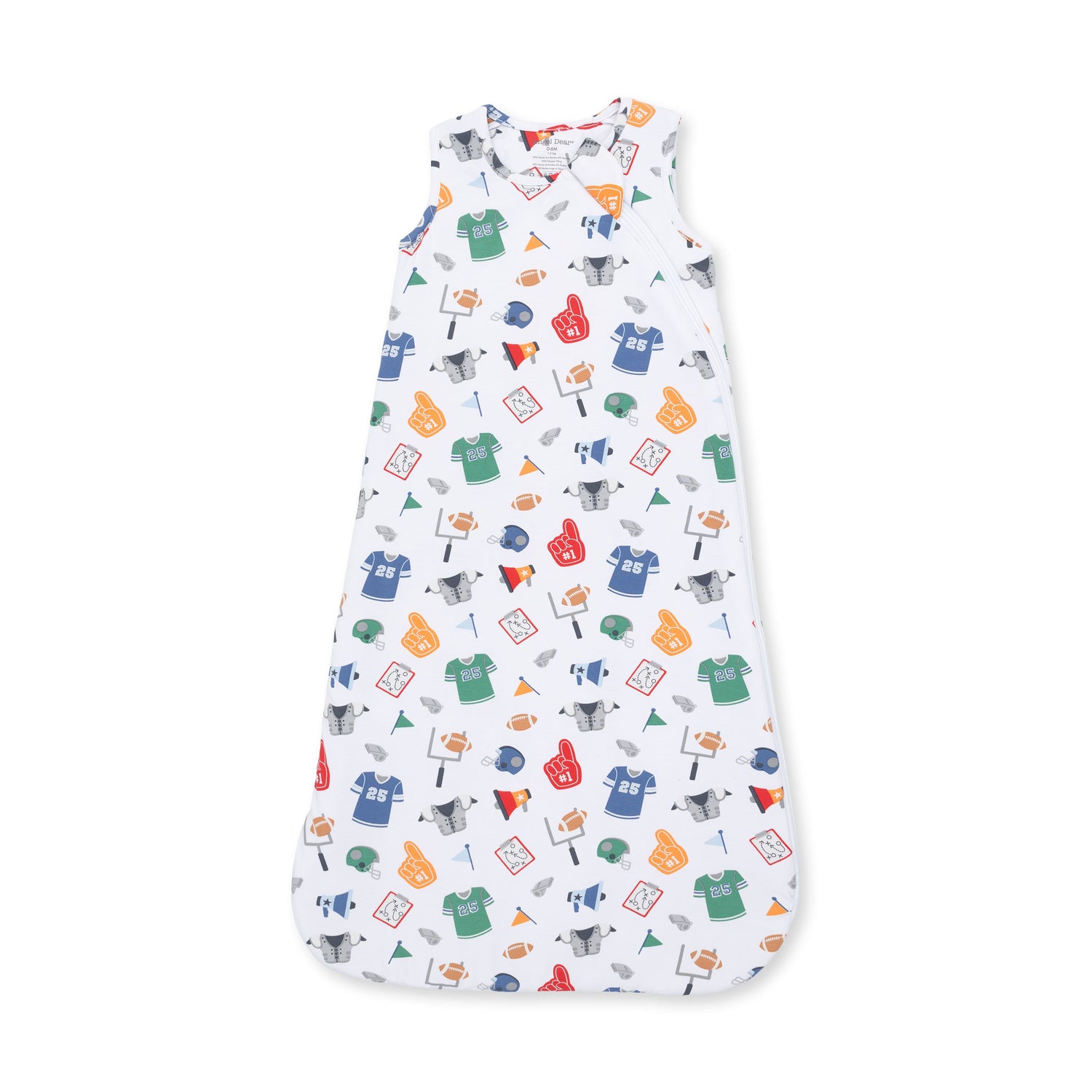 Sleep Bag in Game Day sports print with a two-way front zipper and sleeveless armholes