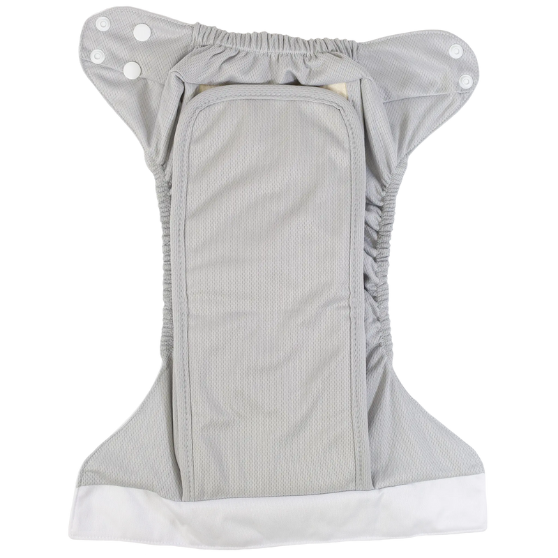 Slim Fit AIO Cloth Diaper with adjustable snaps and wicking jersey material.