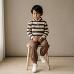 Organic Fleece Half Zip Sweatshirt - Mocha Stripe by Makemake Organics