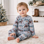 Cowboy Christmas Bamboo Zipper Romper - Convertible Cuffs by Tesa Babe