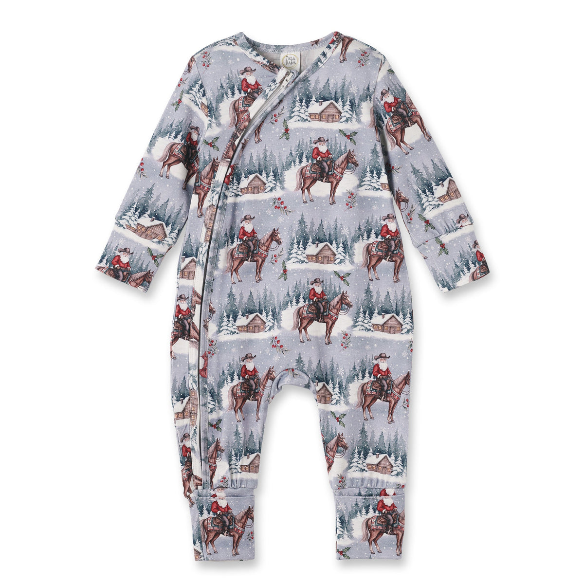 Cowboy Christmas Bamboo Zipper Romper - Convertible Cuffs by Tesa Babe