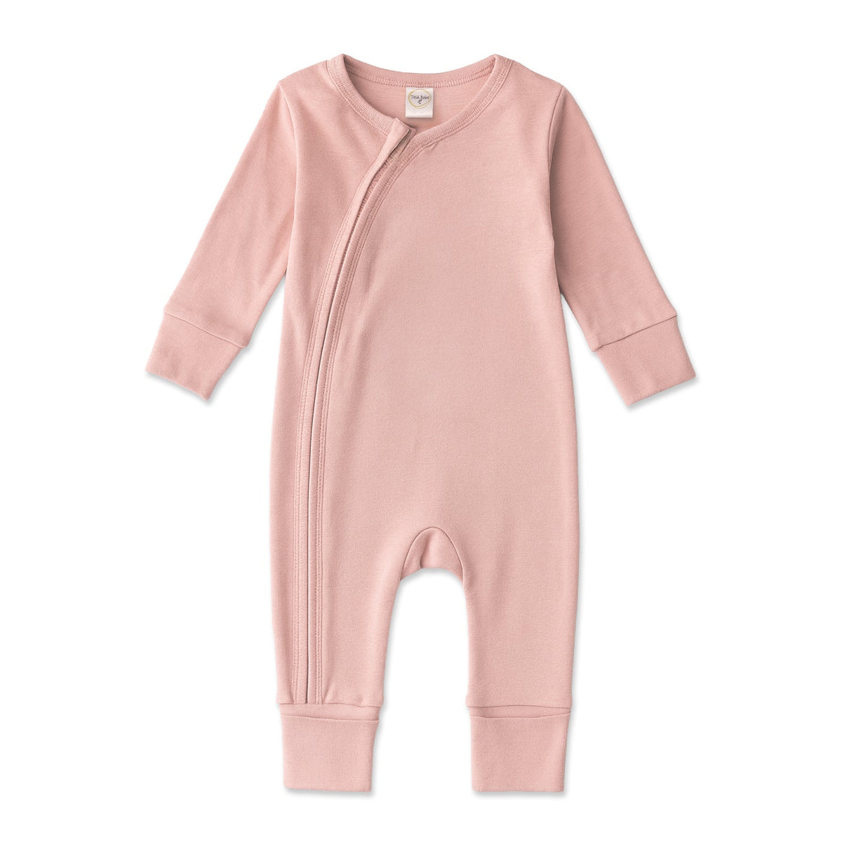 Cotton Baby Zipper Romper With Convertible Cuffs-Soft Coral by Tesa Babe (view 2 of 2)