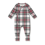 Plaid Baby Christmas Zipper Romper With Convertible Cuffs by Tesa Babe