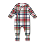 Plaid Baby Christmas Zipper Romper With Convertible Cuffs by Tesa Babe