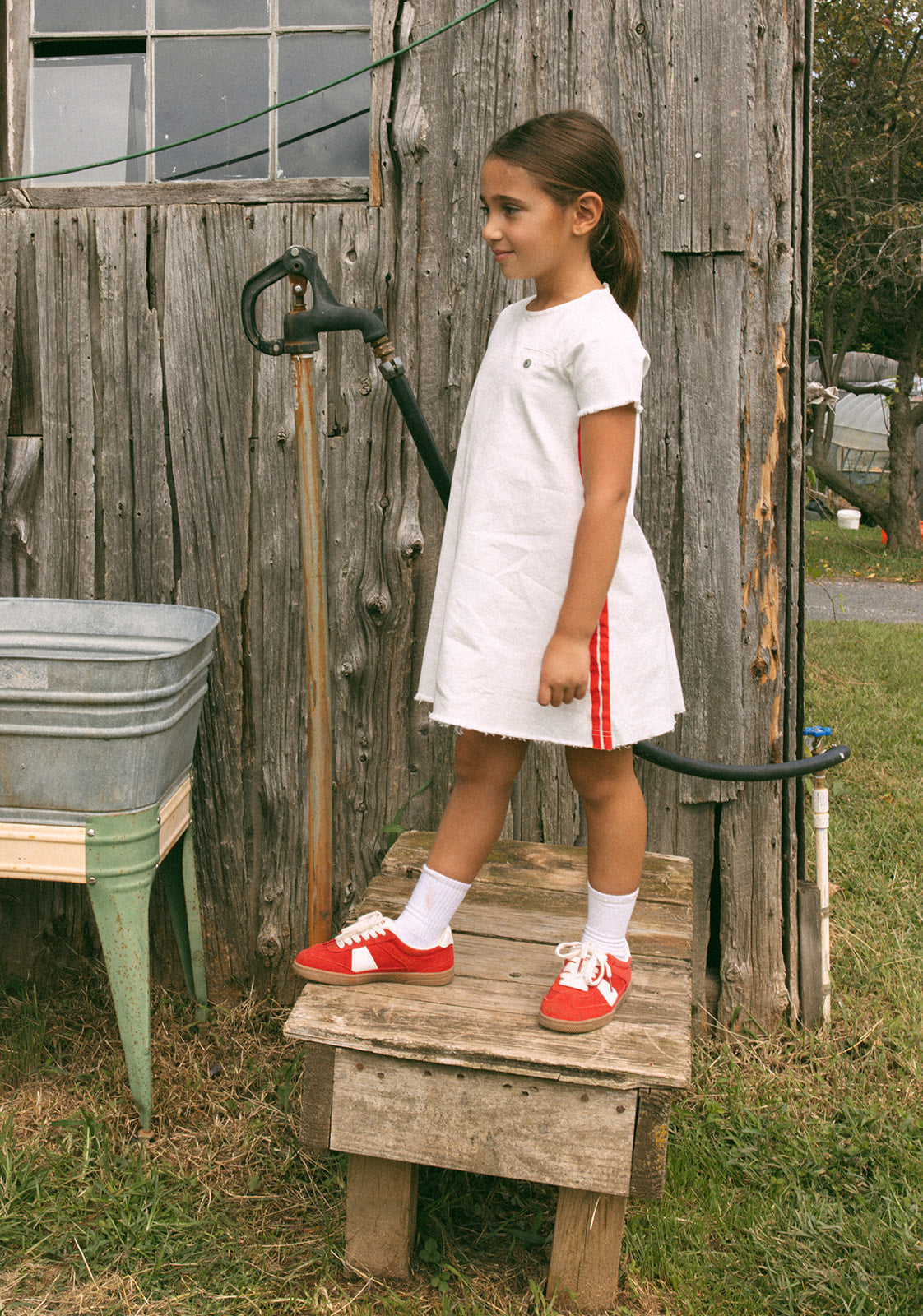 Crew Kids NY Cynthia Dress With Front Pocket And Side Stripe Details For Girls by Crew Kids NY at Everetts Place