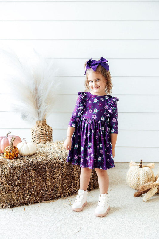Mila & Rose ® Mila Violets In Bloom Three Quarter Sleeve Ruffle Dress - Apparel & Accessories > Clothing > Dresses Twirl Ruffle Dress 3/4