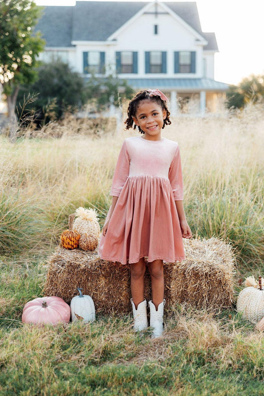 Mila & Rose ® Vintage Pink Velvet Twirl Dress For Girls Mila Rose - Apparel & Accessories > Clothing > Dresses Velvet Twirl Dress