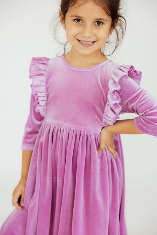 Mila & Rose ® Carnation Pink Velvet Ruffle Twirl Dress for Girls Everyday - Apparel & Accessories > Clothing > Dresses Velvet Ruffle Twirl Dress
