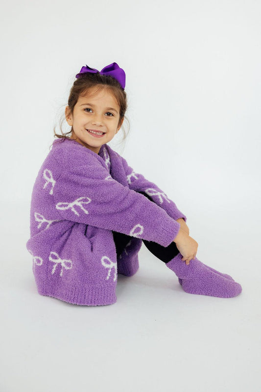 Mila & Rose ® Lilac Coconut Bow Cozy Cardigan For Girls Winter Wear - Apparel & Accessories > Clothing > Clothing Tops > Cardigans Cozy Cardigan