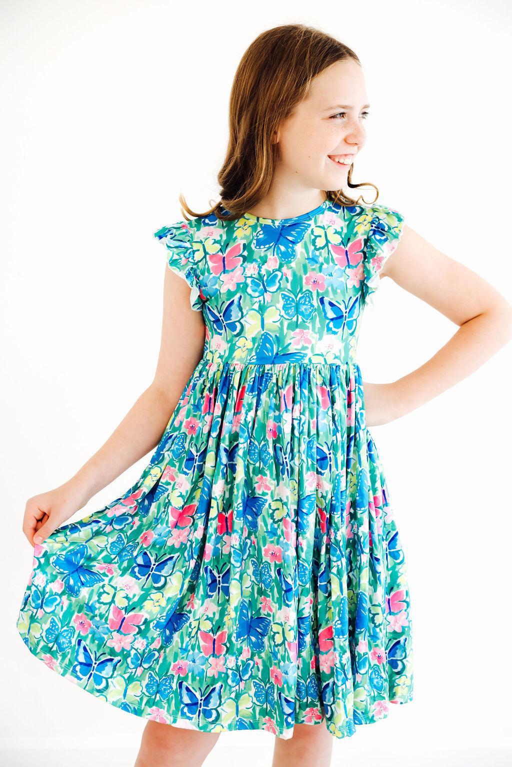 Watercolor Butterflies Flutter Sleeve Twirl Dress by Mila & Rose ® at Everetts Place